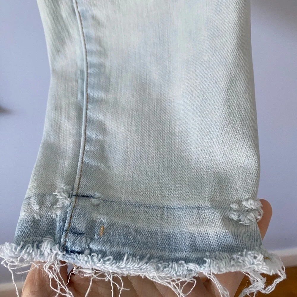 Gap 1969 Jeans Women 6/28R Stretch Skinny Mid Rise Light Wash Raw Hem Distressed